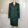 Evan Picone Career Skirt Suit 4 Emerald Green Faux Pockets Peak Collar 2PC New