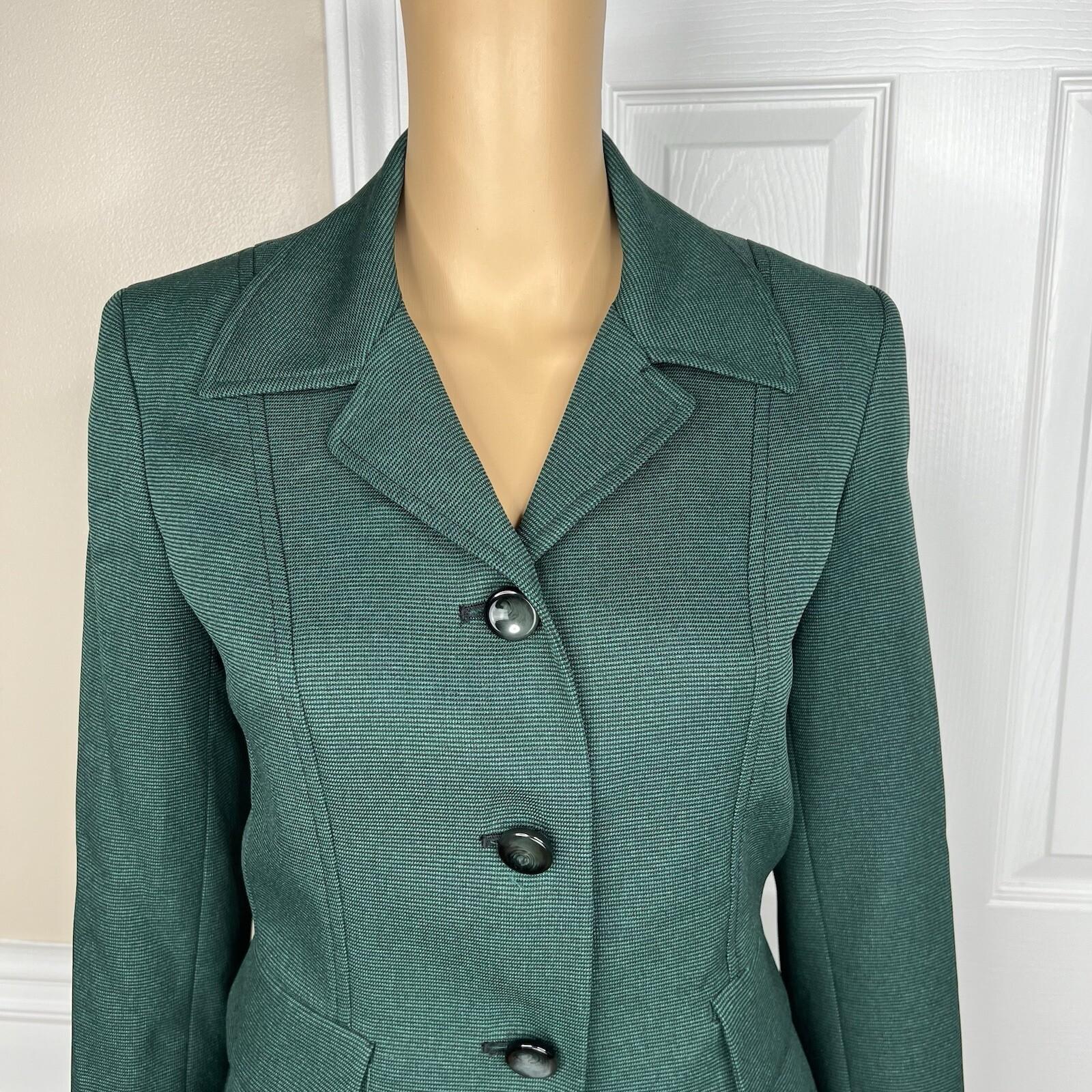 Evan Picone Career Skirt Suit 4 Emerald Green Faux Pockets Peak Collar 2PC New