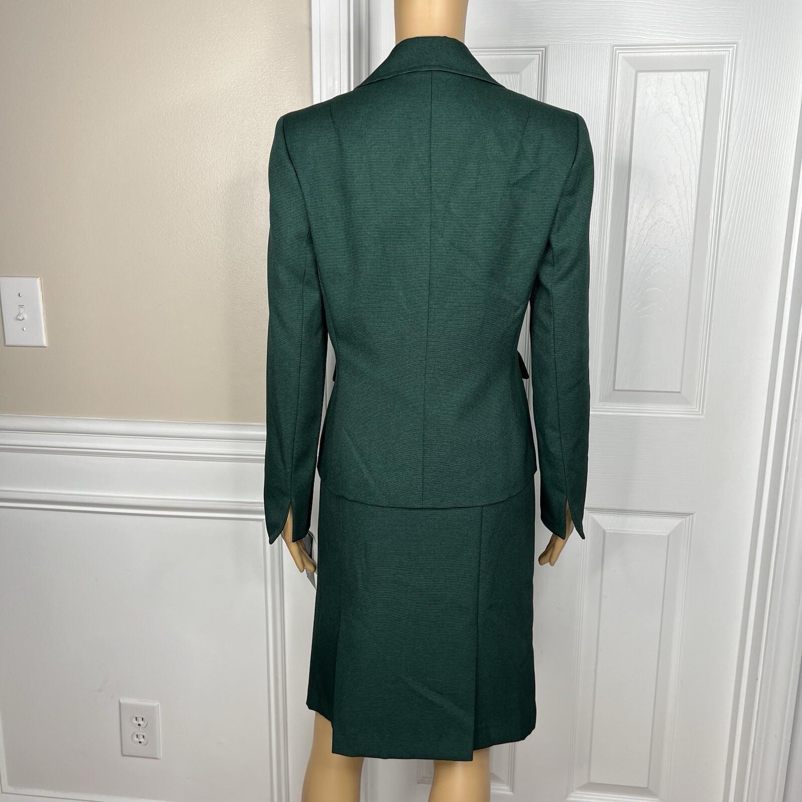 Evan Picone Career Skirt Suit 4 Emerald Green Faux Pockets Peak Collar 2PC New