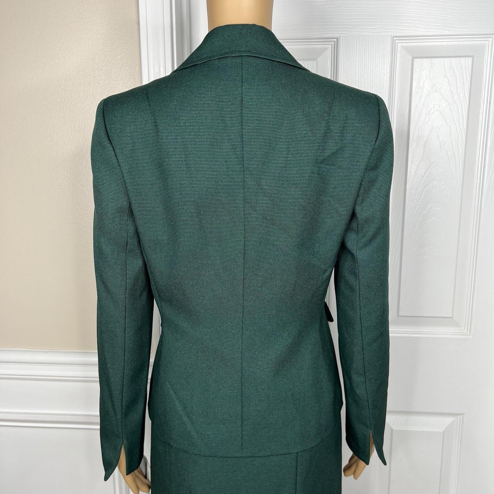 Evan Picone Career Skirt Suit 4 Emerald Green Faux Pockets Peak Collar 2PC New
