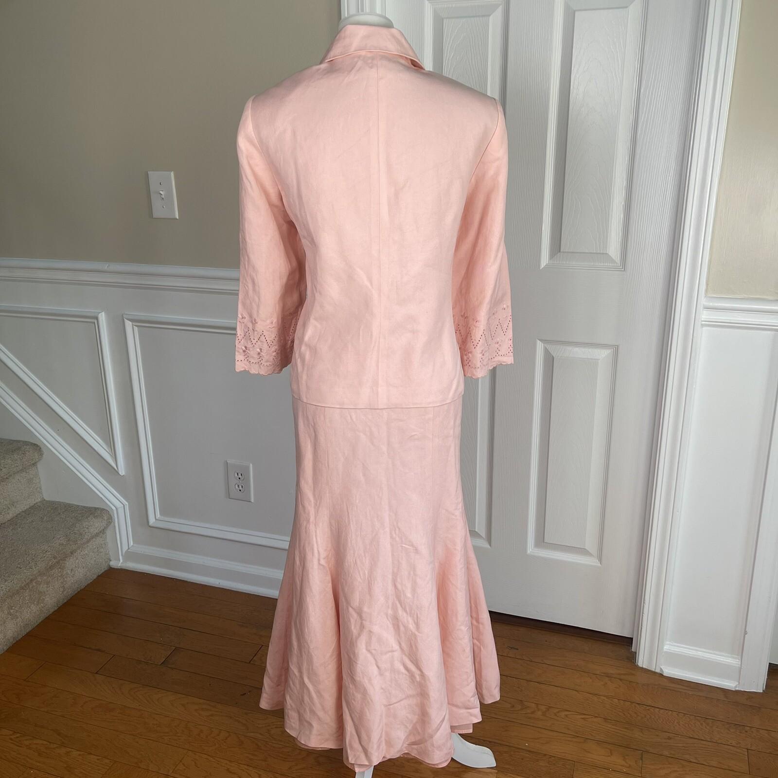 KASPER Rose Pink Linen Rayon Open Front Embroidered Skirt (Sz 10) Suit (Sz 12)