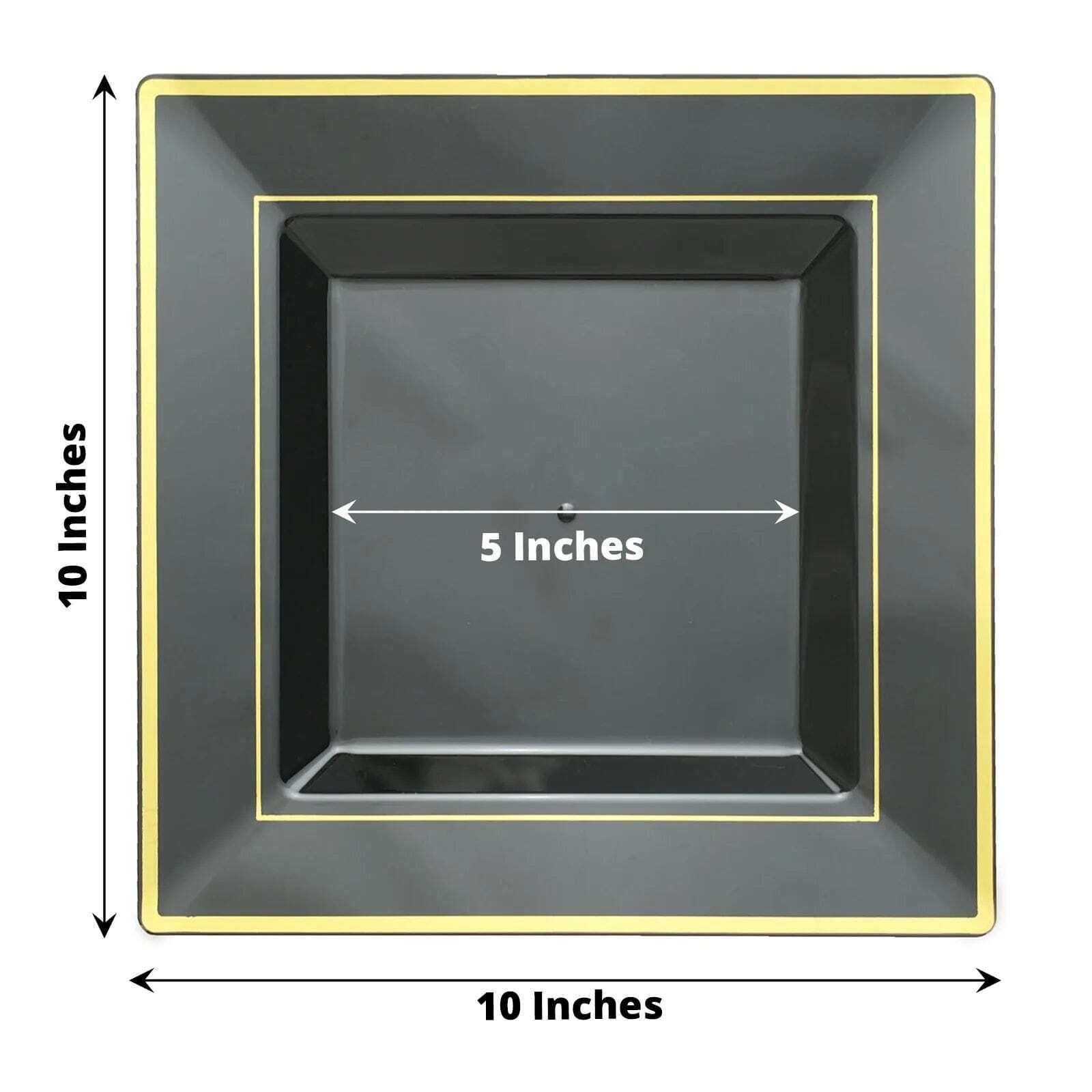 SQUARE Black Gold Rim Disposable Plastic Dinner Party Plates Size 10" For 50