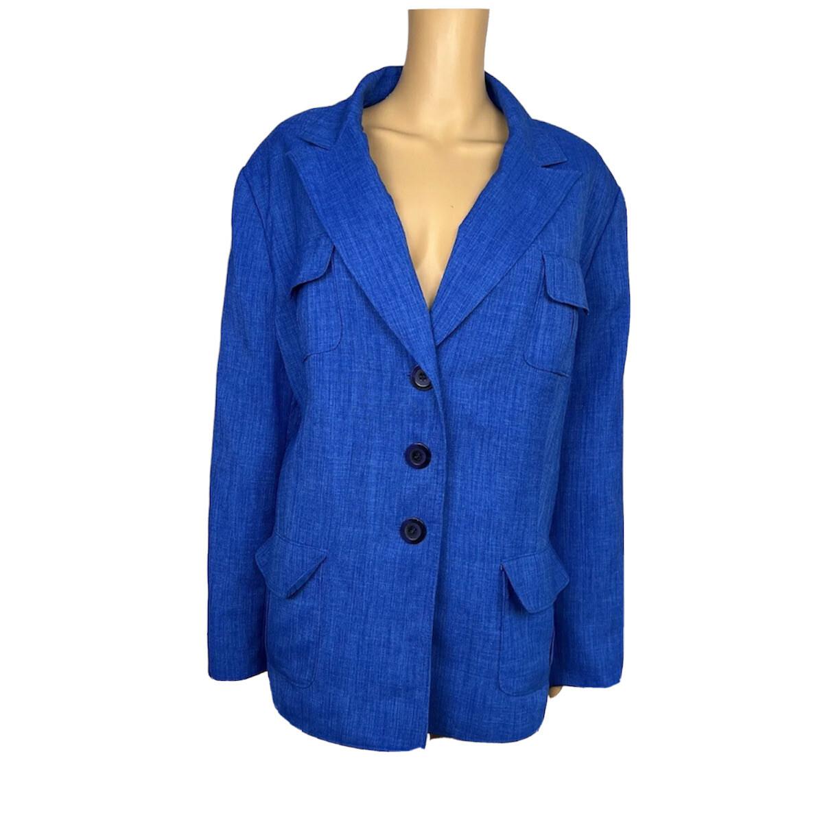LE SUIT  Women Blue Polyester Lined Notch Collar Blazer Suit Size 24W