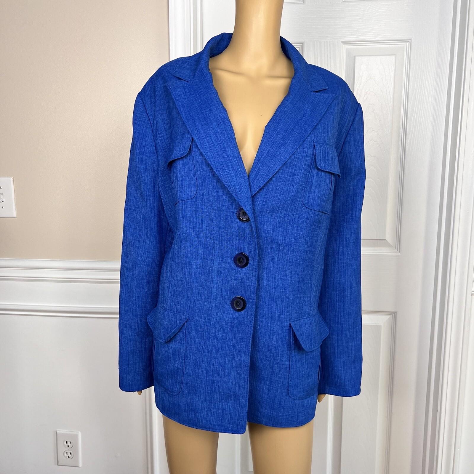 LE SUIT  Women Blue Polyester Lined Notch Collar Blazer Suit Size 24W