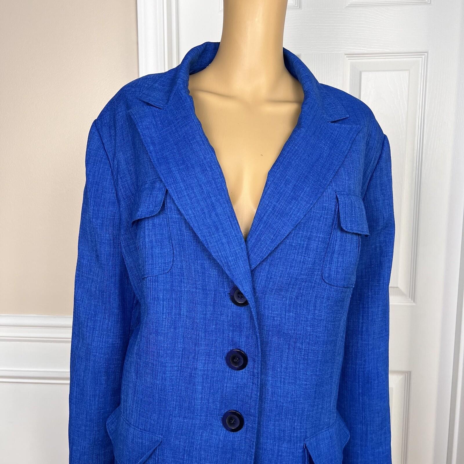 LE SUIT  Women Blue Polyester Lined Notch Collar Blazer Suit Size 24W