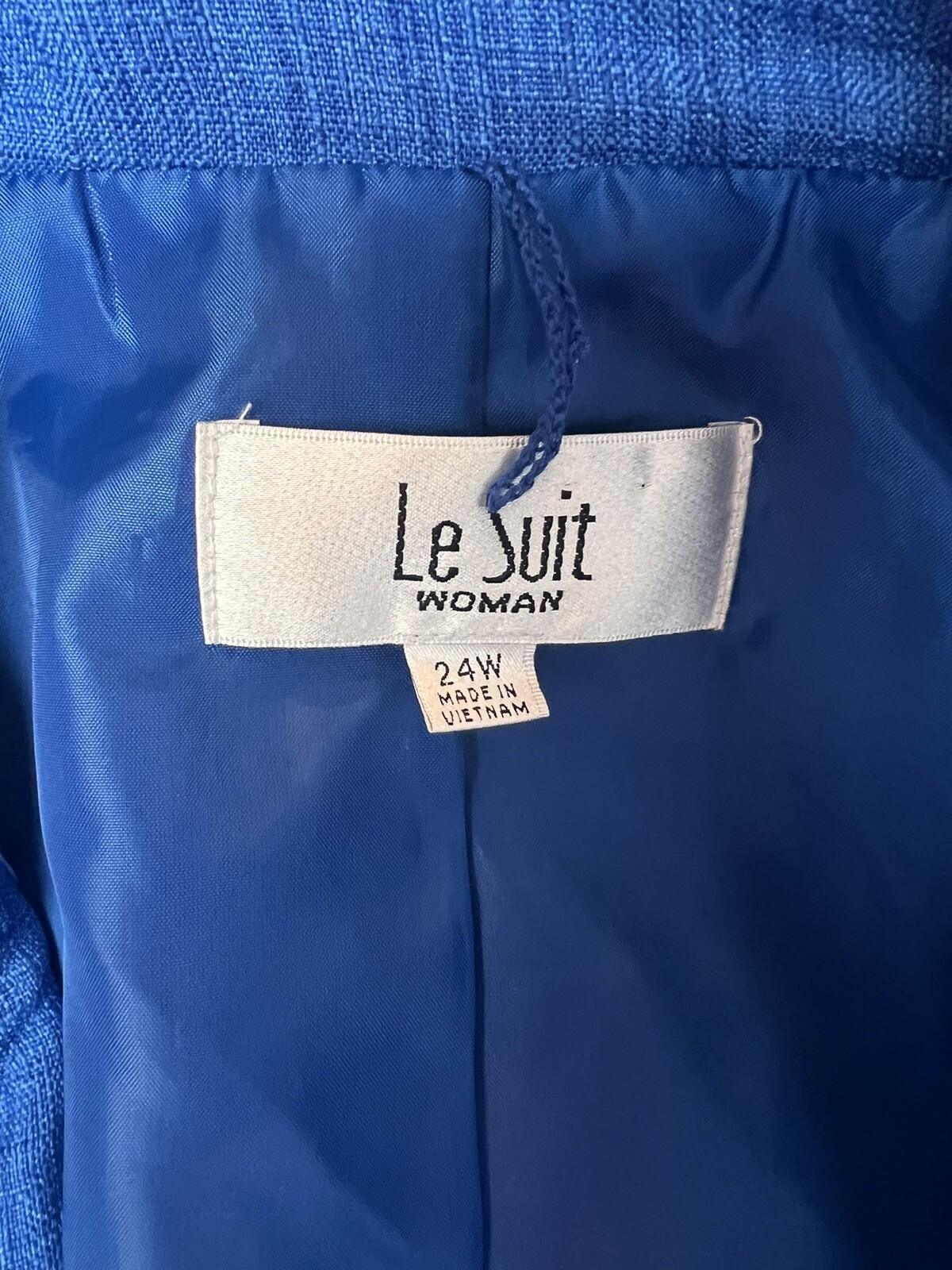 LE SUIT  Women Blue Polyester Lined Notch Collar Blazer Suit Size 24W