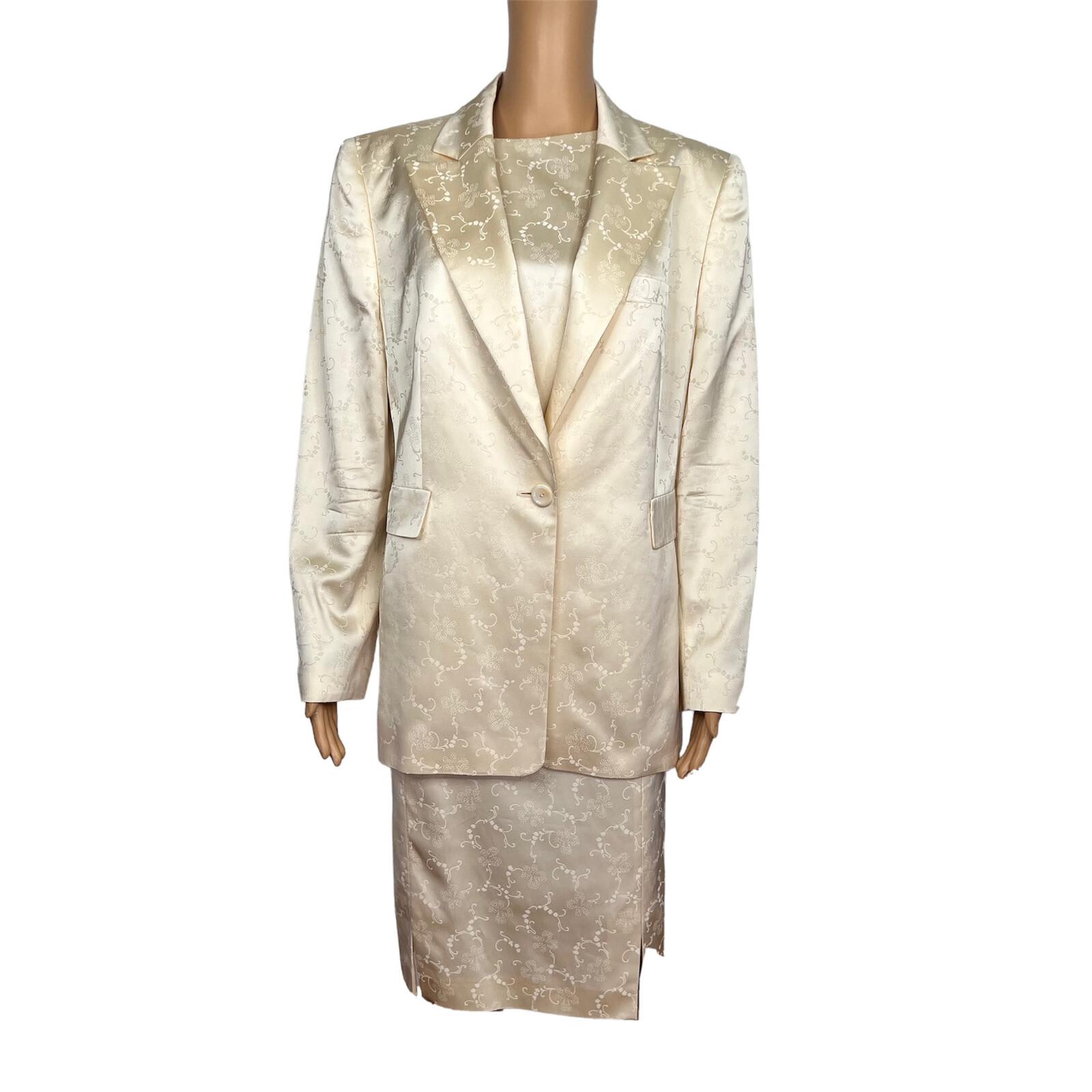 10-3866.jpg LOUIS FERAUD VTG 2PC Gold Floral Cotton Acetate Lined Dress (SZ 16) Suit (SZ 14)