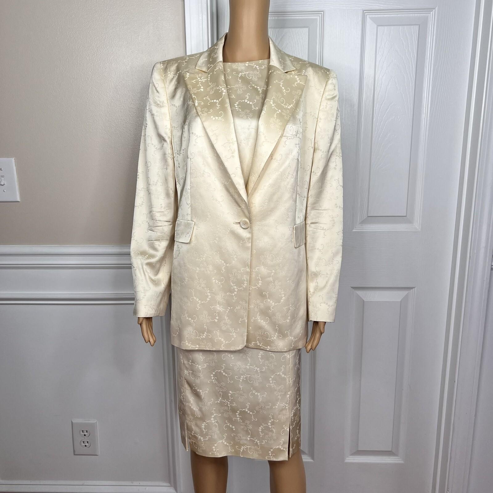 10-3867.jpg LOUIS FERAUD VTG 2PC Gold Floral Cotton Acetate Lined Dress (SZ 16) Suit (SZ 14)