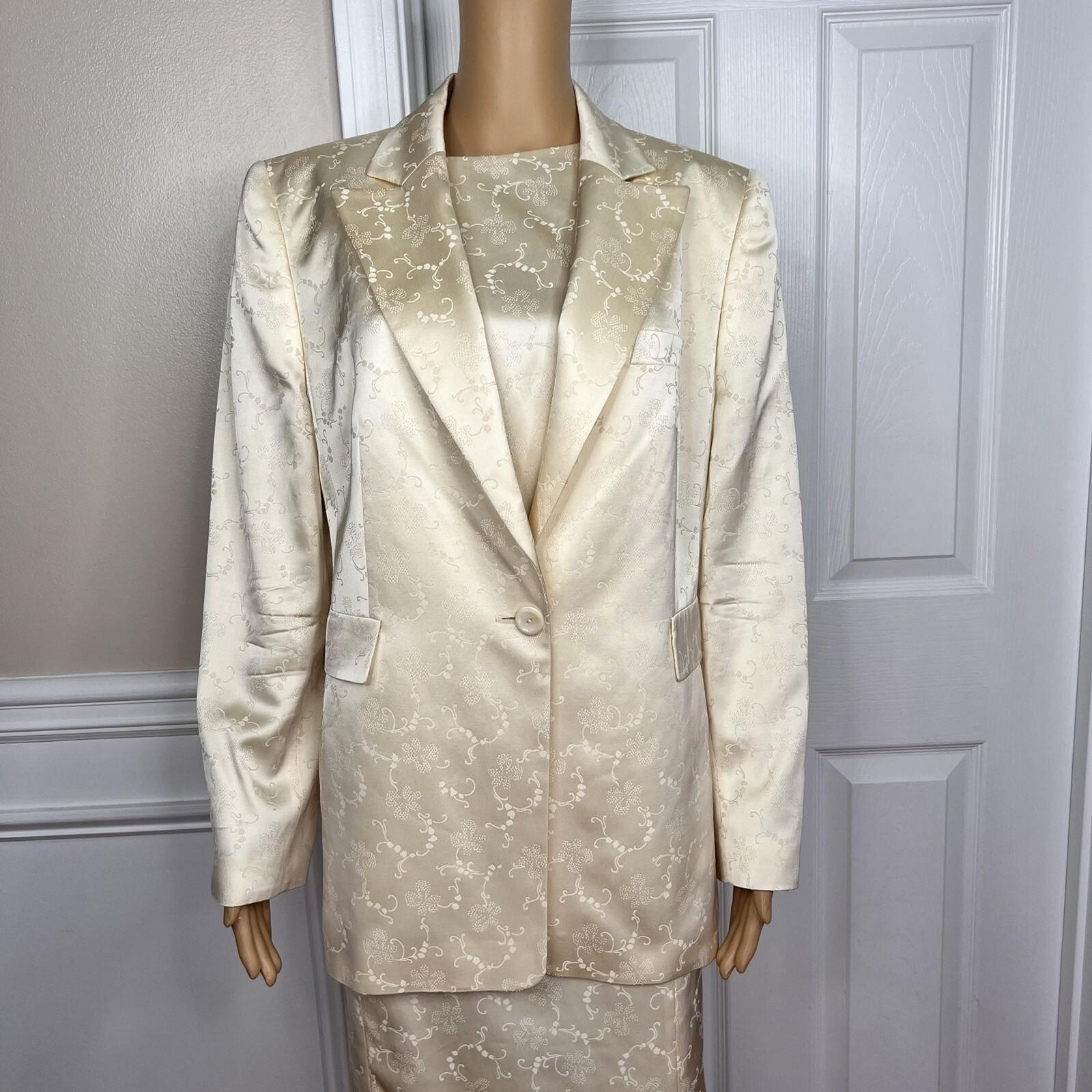 10-3868.jpg LOUIS FERAUD VTG 2PC Gold Floral Cotton Acetate Lined Dress (SZ 16) Suit (SZ 14)