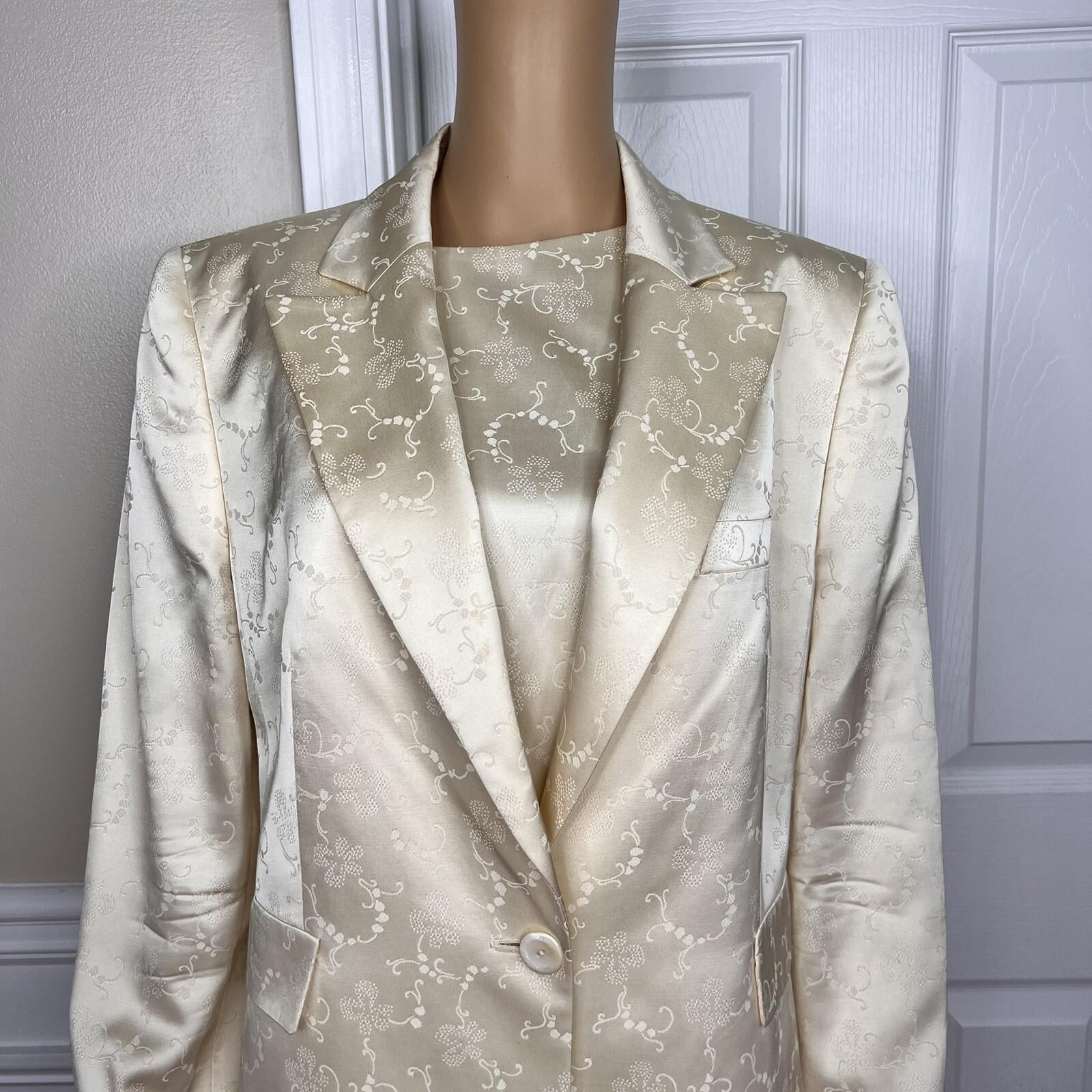 10-3869.jpg LOUIS FERAUD VTG 2PC Gold Floral Cotton Acetate Lined Dress (SZ 16) Suit (SZ 14)