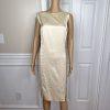 10-3871.jpg LOUIS FERAUD VTG 2PC Gold Floral Cotton Acetate Lined Dress (SZ 16) Suit (SZ 14)