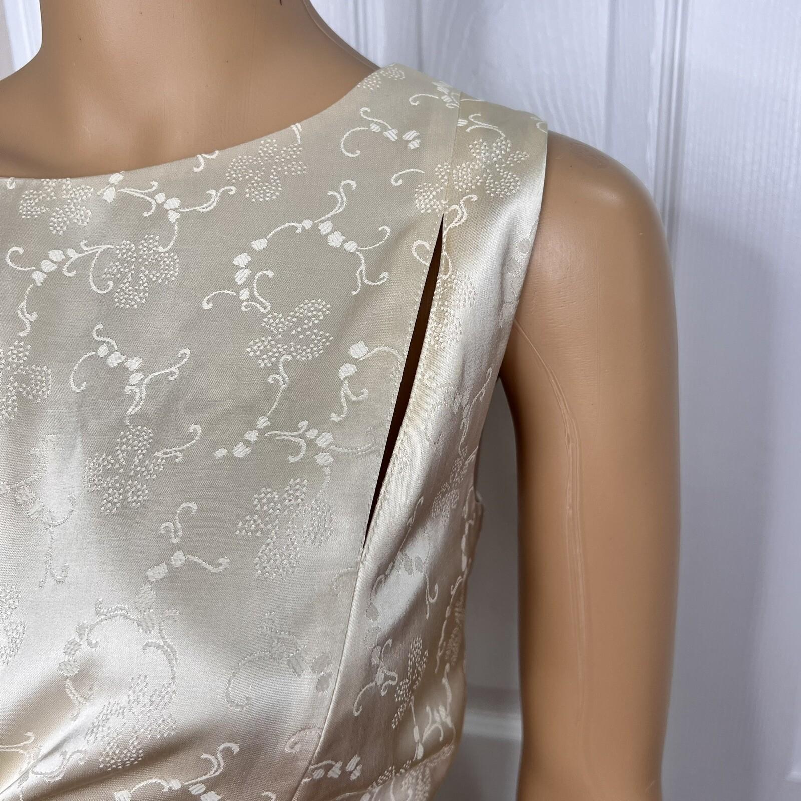 10-3873.jpg LOUIS FERAUD VTG 2PC Gold Floral Cotton Acetate Lined Dress (SZ 16) Suit (SZ 14)