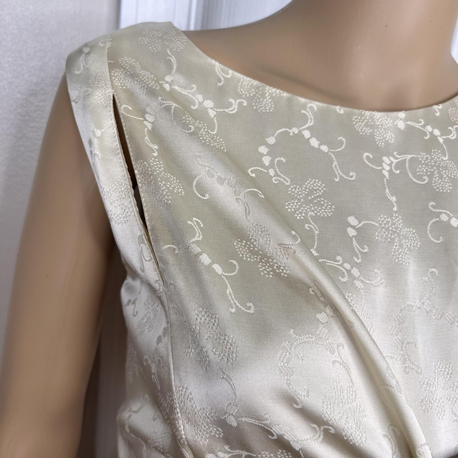10-3874.jpg LOUIS FERAUD VTG 2PC Gold Floral Cotton Acetate Lined Dress (SZ 16) Suit (SZ 14)