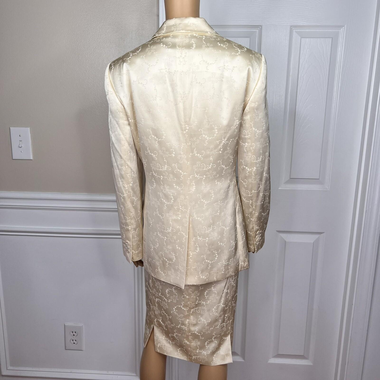 10-3875.jpg LOUIS FERAUD VTG 2PC Gold Floral Cotton Acetate Lined Dress (SZ 16) Suit (SZ 14)