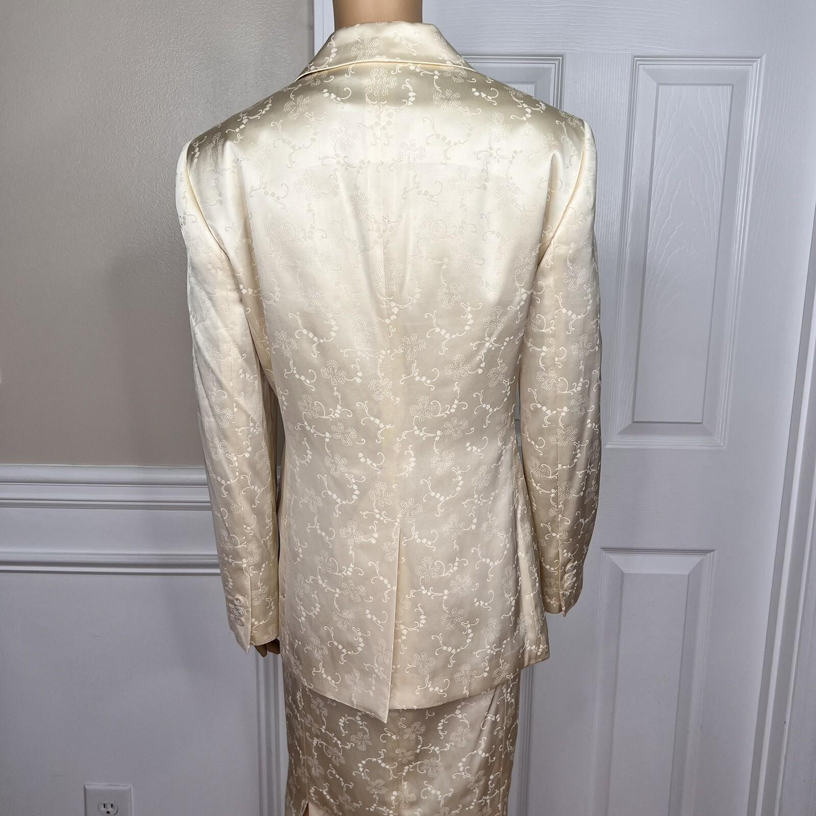 10-3876.jpg LOUIS FERAUD VTG 2PC Gold Floral Cotton Acetate Lined Dress (SZ 16) Suit (SZ 14)