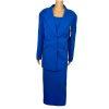 Ben Marc INT Polyester Metallic Skirt Suit Size 14 Blue Lined Faux Pockets 2PC