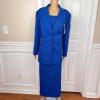 Ben Marc INT Polyester Metallic Skirt Suit Size 14 Blue Lined Faux Pockets 2PC