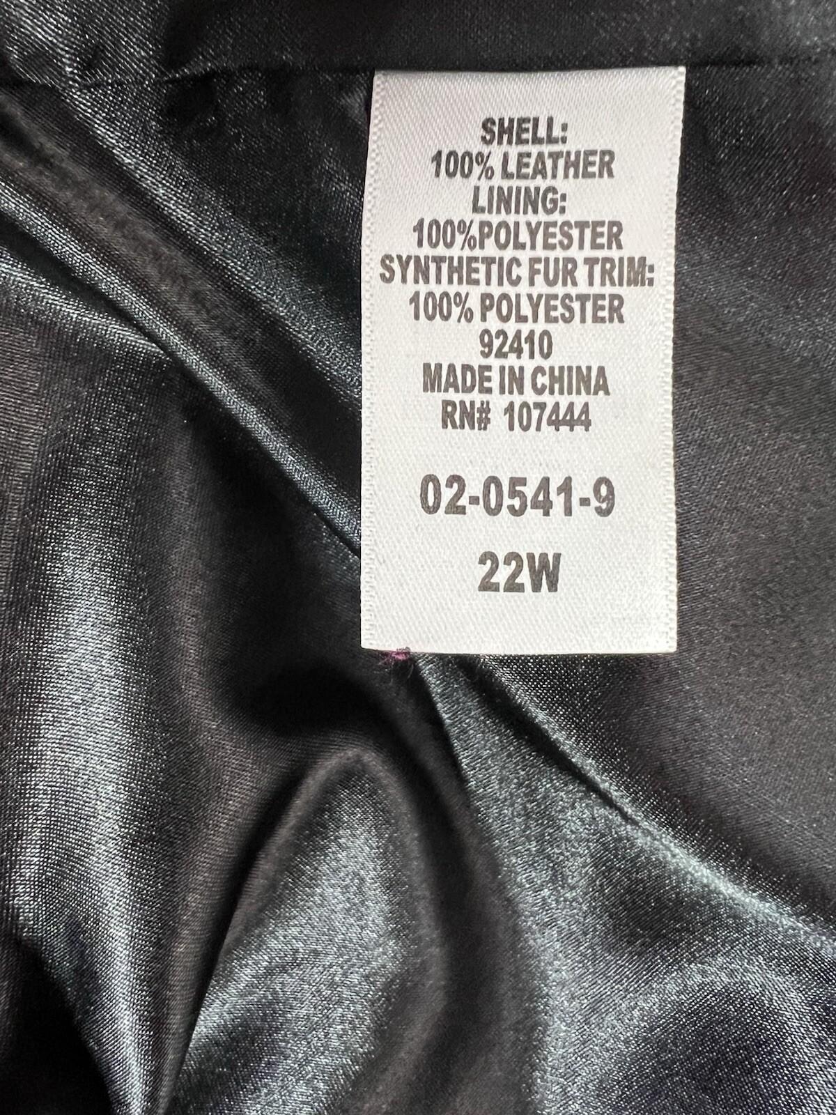 Jessica London Leather Jacket 22W 2 in 1 Removable Faux Collar Full Zip Chic