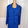 Ben Marc INT Polyester Metallic Skirt Suit Size 14 Blue Lined Faux Pockets 2PC