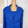 Ben Marc INT Polyester Metallic Skirt Suit Size 14 Blue Lined Faux Pockets 2PC