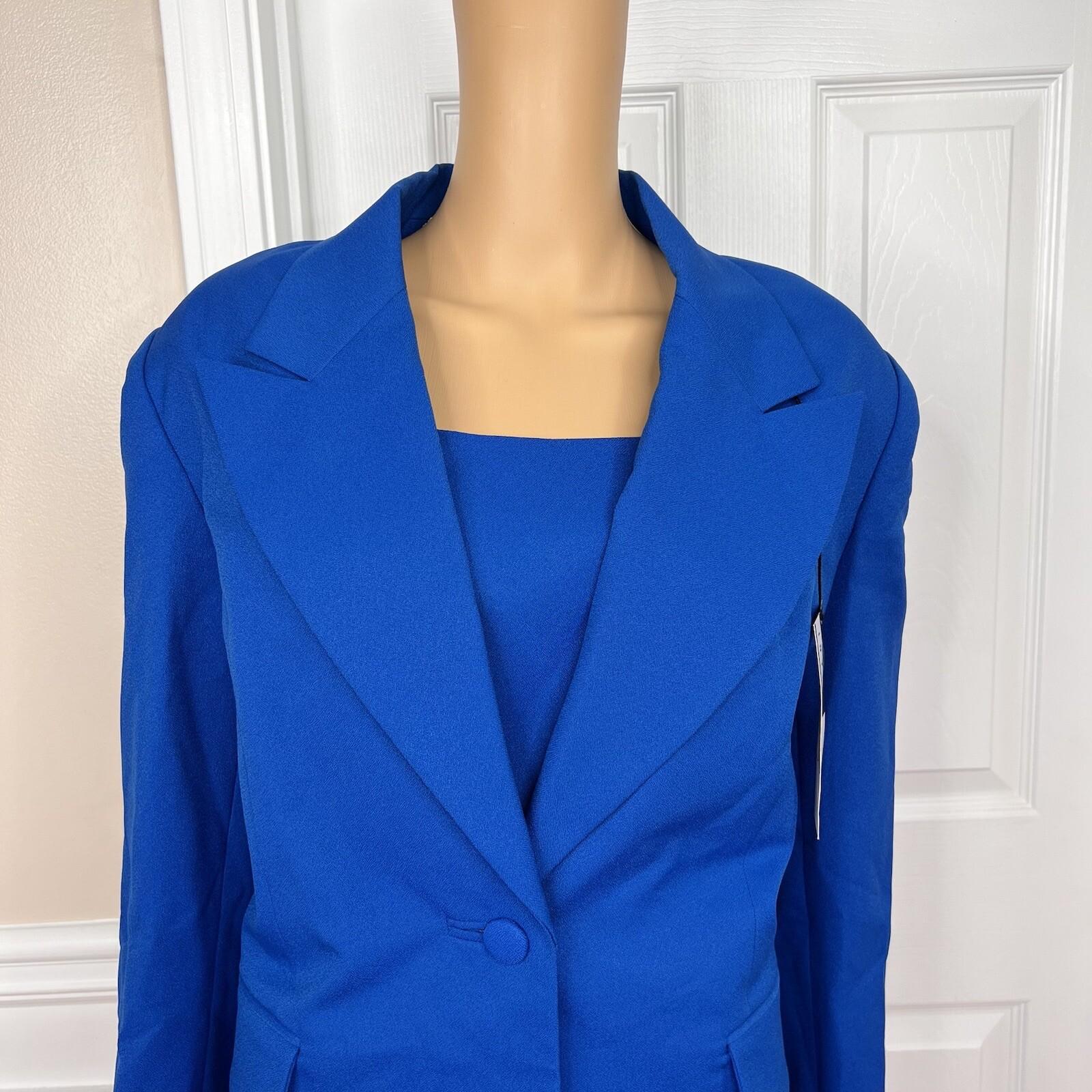Ben Marc INT Polyester Metallic Skirt Suit Size 14 Blue Lined Faux Pockets 2PC