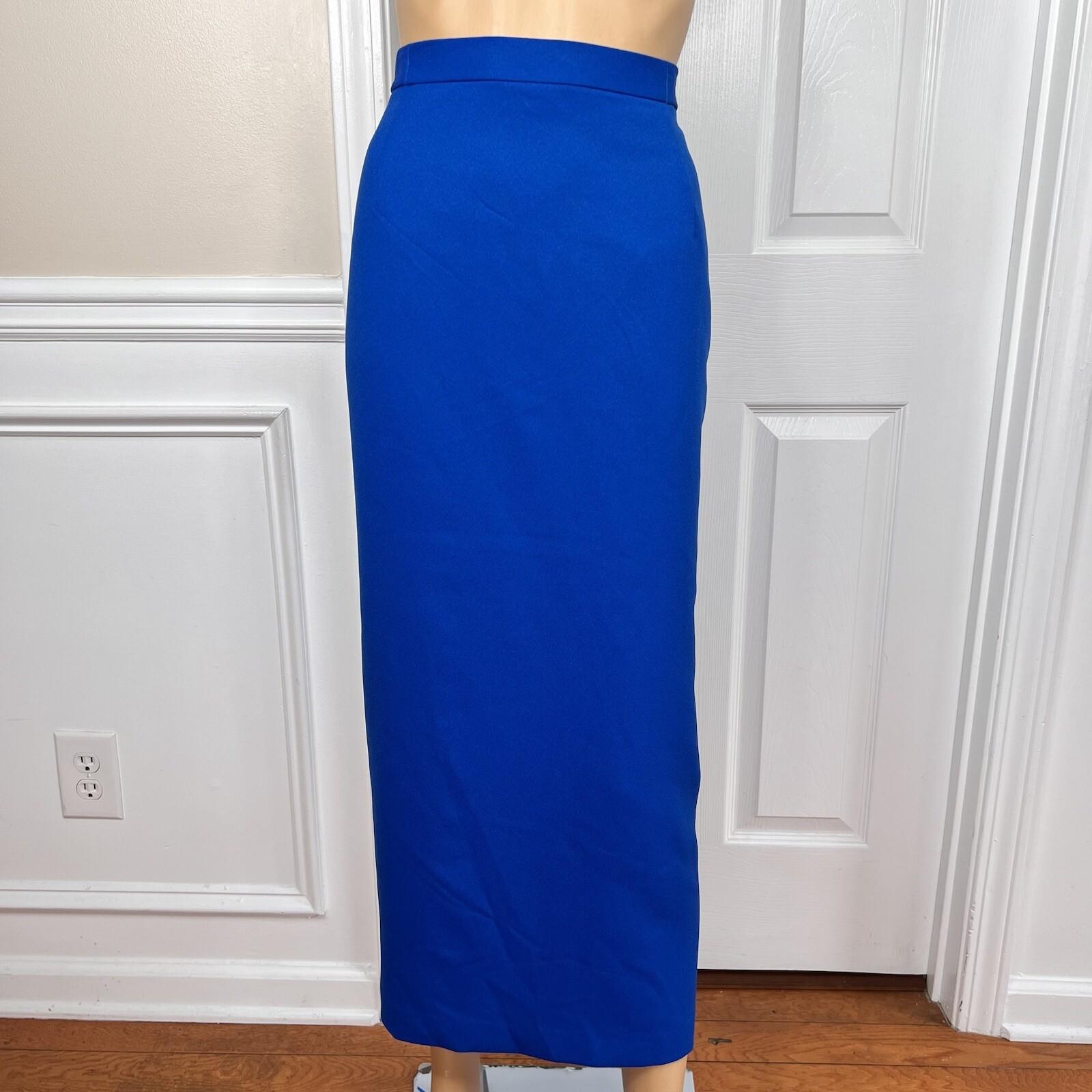 Ben Marc INT Polyester Metallic Skirt Suit Size 14 Blue Lined Faux Pockets 2PC