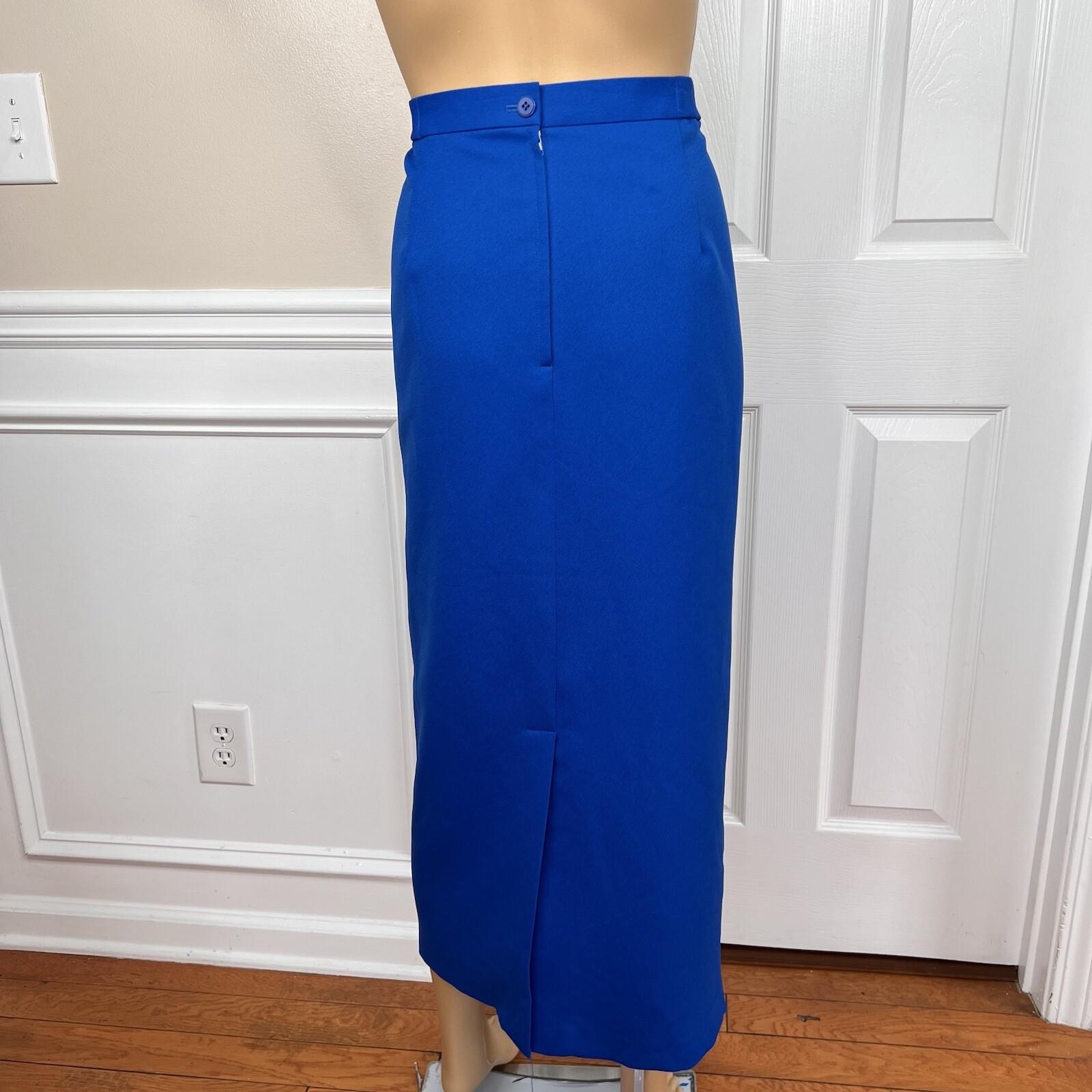 Ben Marc INT Polyester Metallic Skirt Suit Size 14 Blue Lined Faux Pockets 2PC