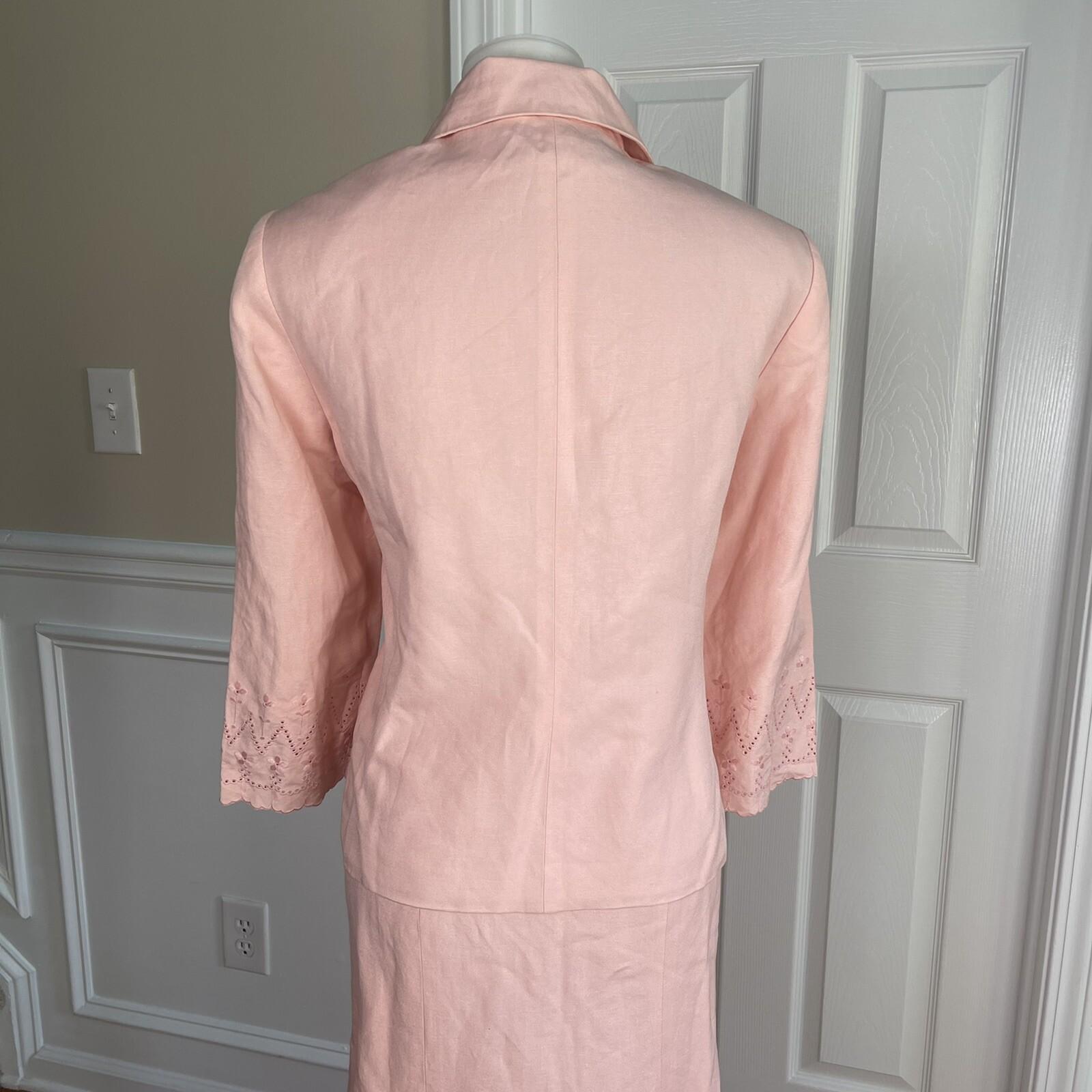 KASPER Rose Pink Linen Rayon Open Front Embroidered Skirt (Sz 10) Suit (Sz 12)