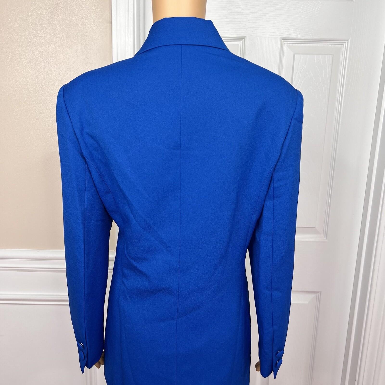 Ben Marc INT Polyester Metallic Skirt Suit Size 14 Blue Lined Faux Pockets 2PC
