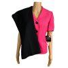 Le Suit Women Polyester Pant Suit Size 6 Black Pink Lined Short Sleeves 2PC New