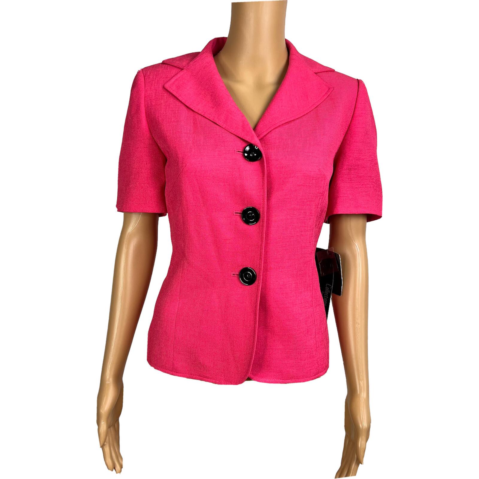 Le Suit Women Polyester Pant Suit Size 6 Black Pink Lined Short Sleeves 2PC New
