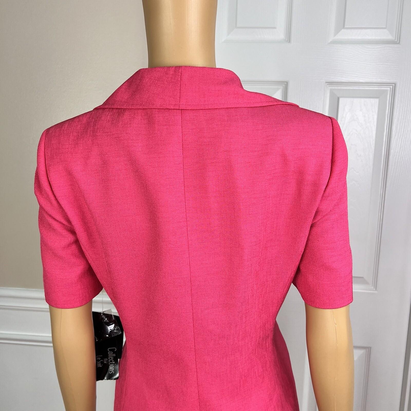 Le Suit Women Polyester Pant Suit Size 6 Black Pink Lined Short Sleeves 2PC New
