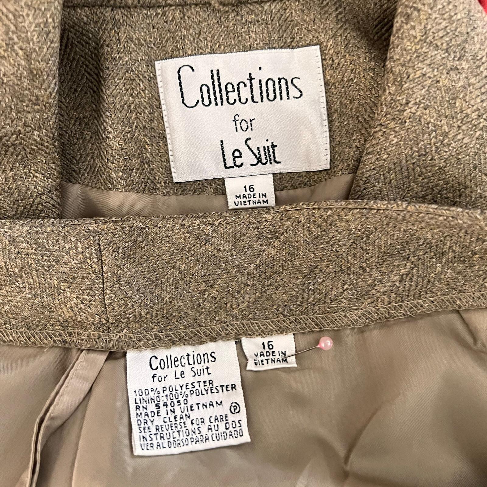 Collections For Le Suit Polyester Pant Suit Size 16 Taupe Shawl Collar 2PC New