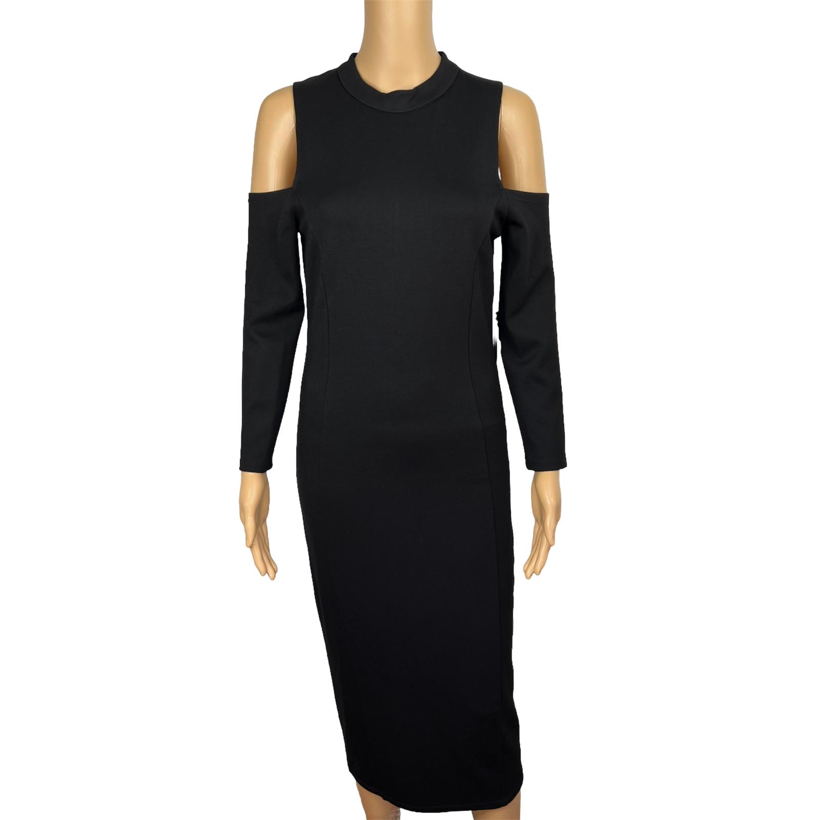 New Felicity & Coco Black Stretch Slimming Cold Shoulder Midi Dress Size M