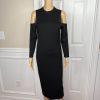 New Felicity & Coco Black Stretch Slimming Cold Shoulder Midi Dress Size M