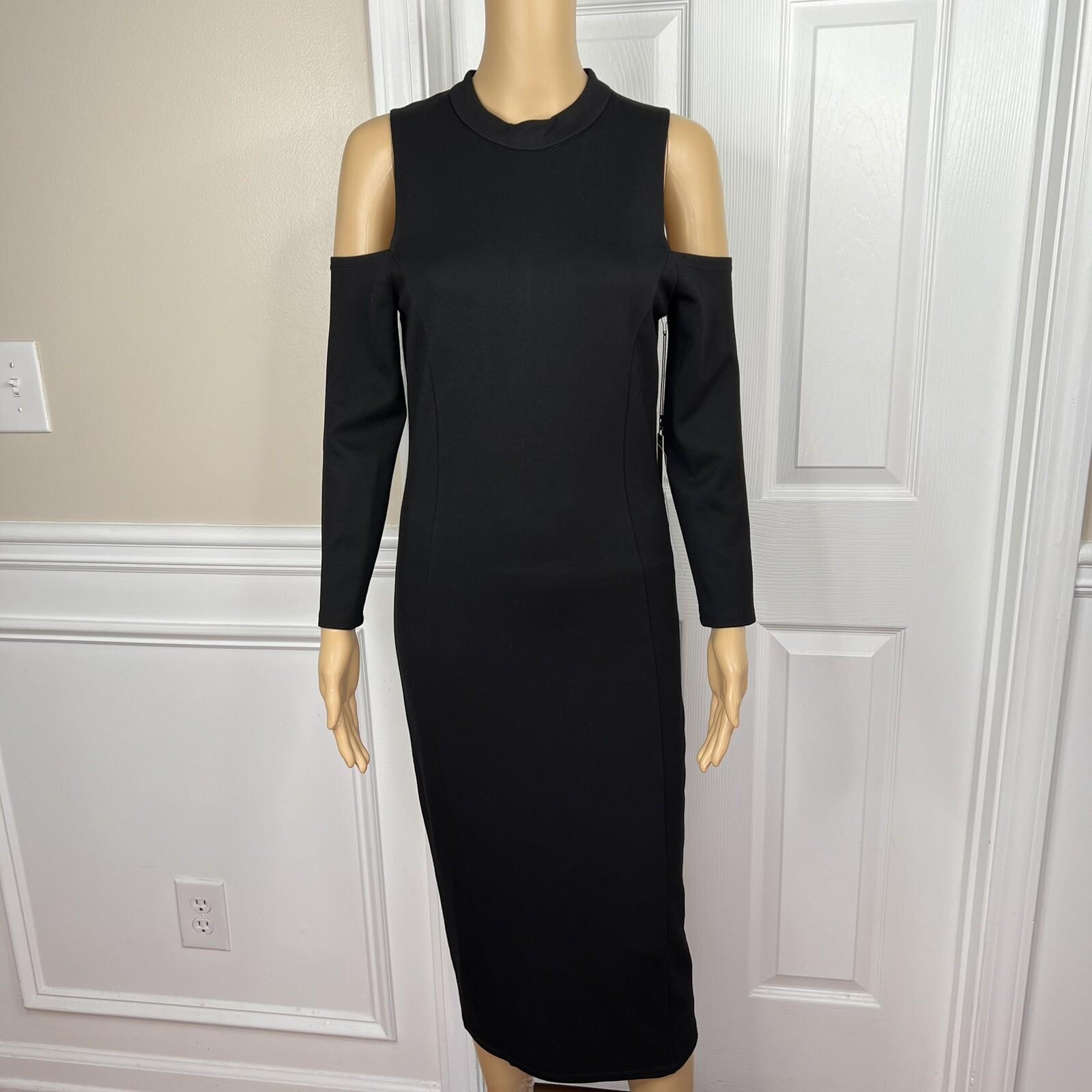 New Felicity & Coco Black Stretch Slimming Cold Shoulder Midi Dress Size M