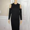 New Felicity & Coco Black Stretch Slimming Cold Shoulder Midi Dress Size M