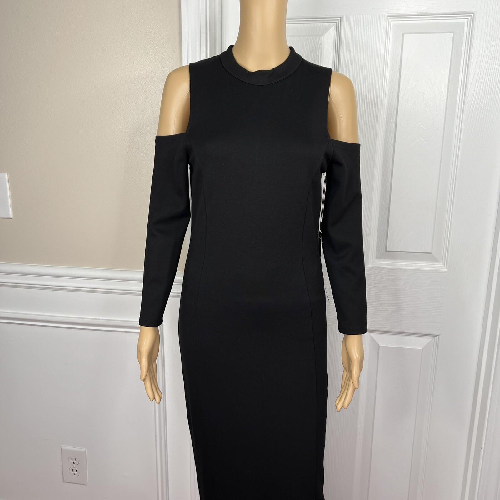 New Felicity & Coco Black Stretch Slimming Cold Shoulder Midi Dress Size M