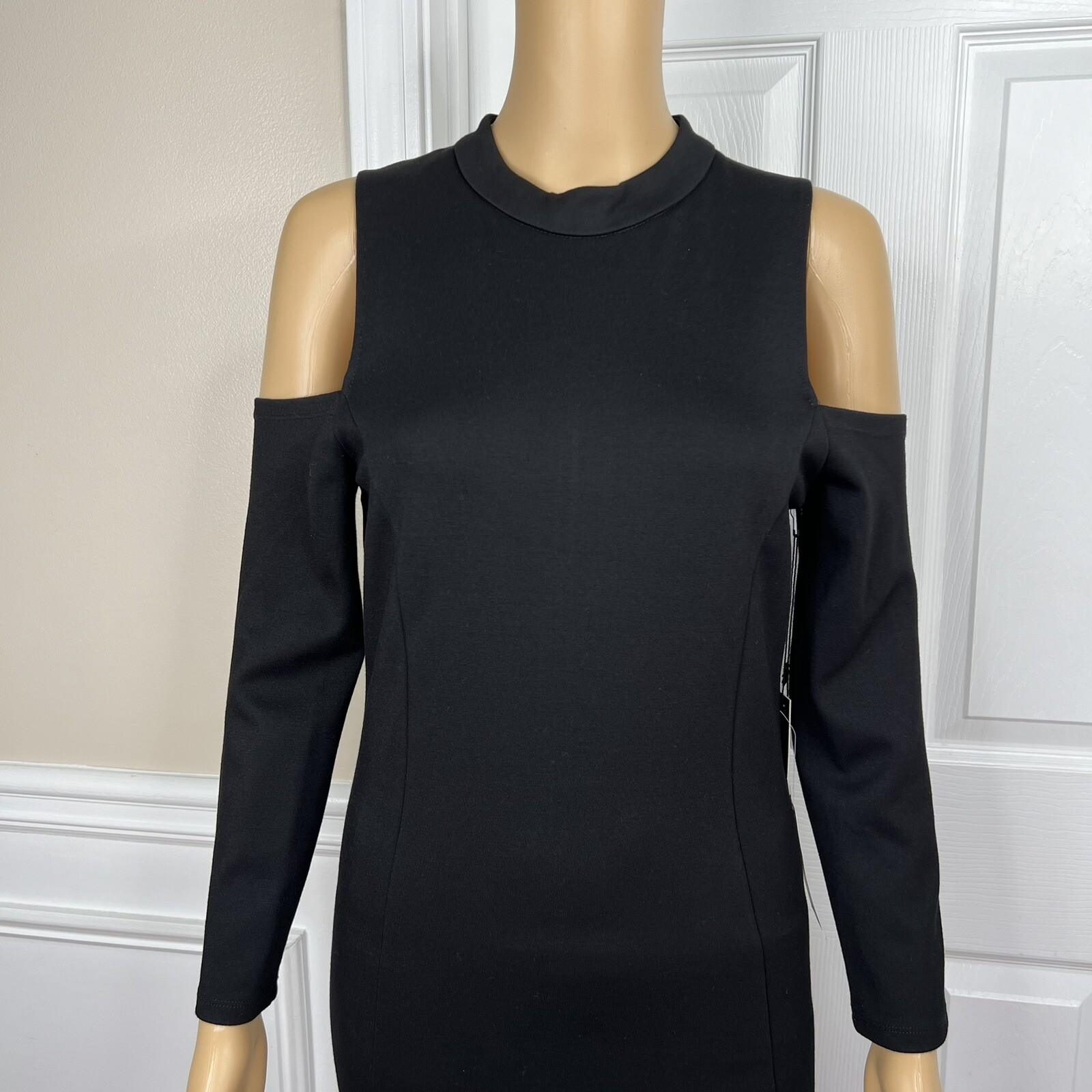 New Felicity & Coco Black Stretch Slimming Cold Shoulder Midi Dress Size M