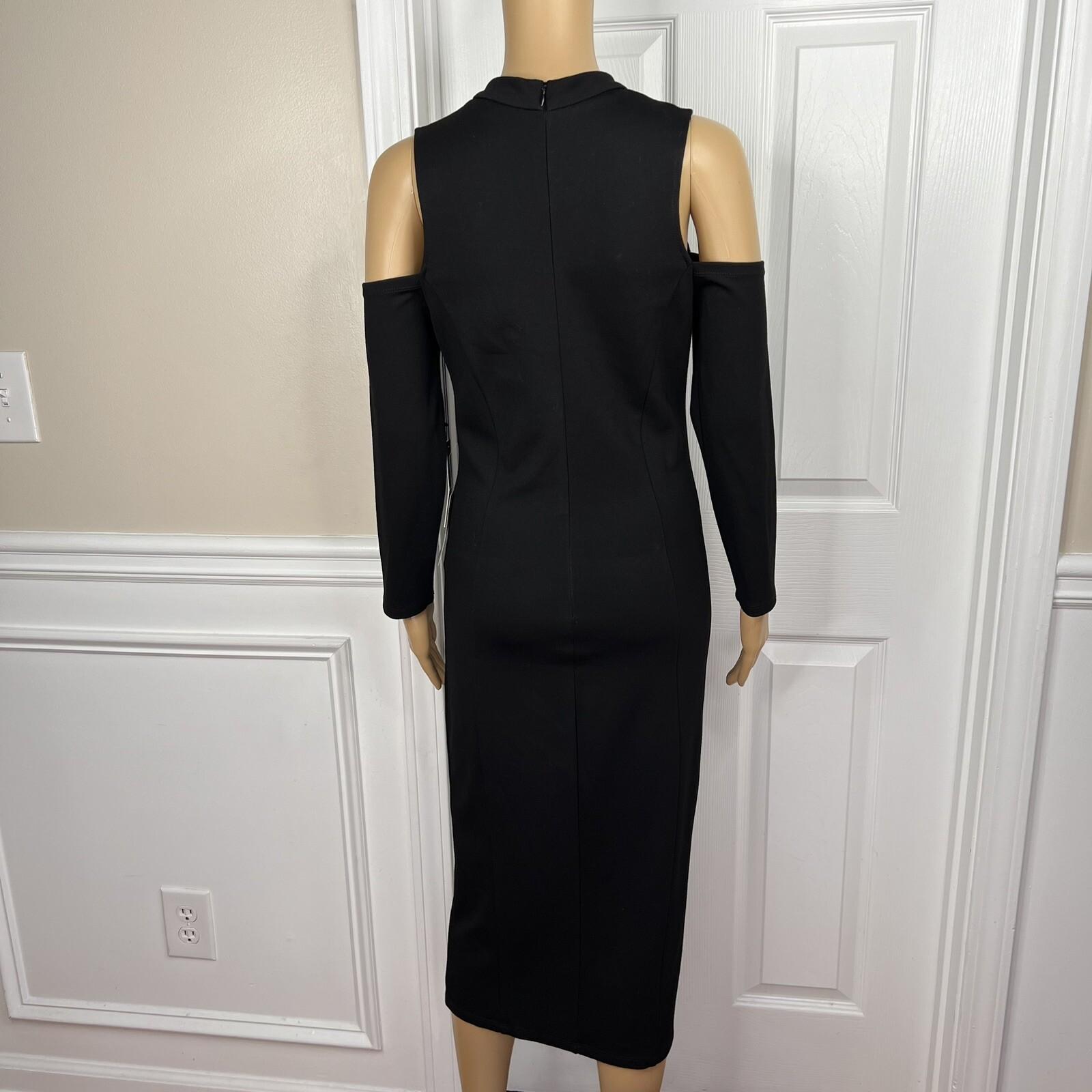 New Felicity & Coco Black Stretch Slimming Cold Shoulder Midi Dress Size M