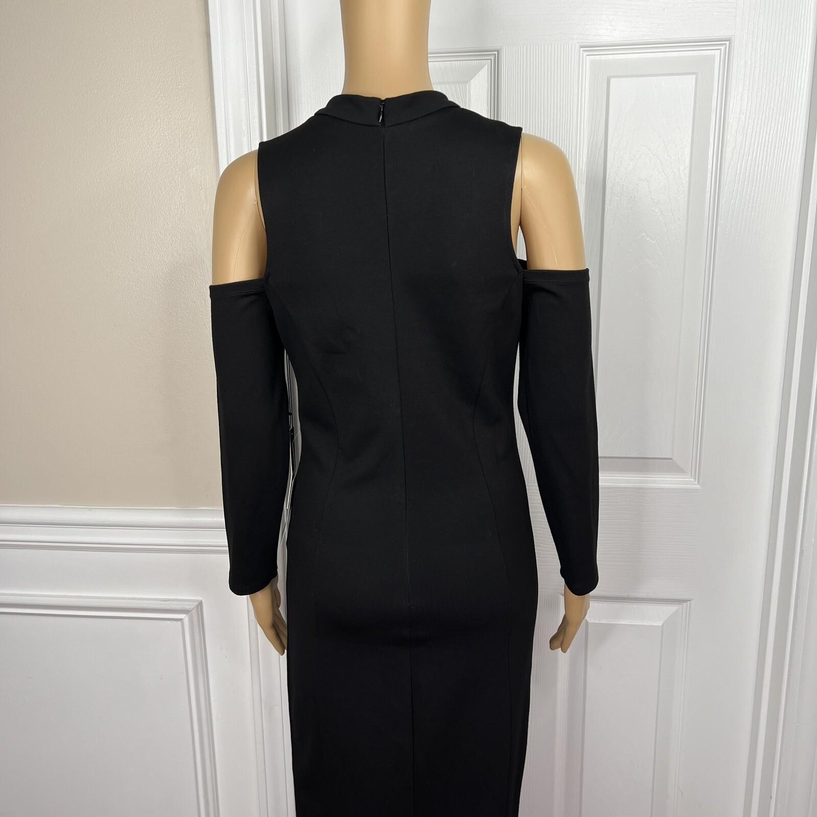 New Felicity & Coco Black Stretch Slimming Cold Shoulder Midi Dress Size M