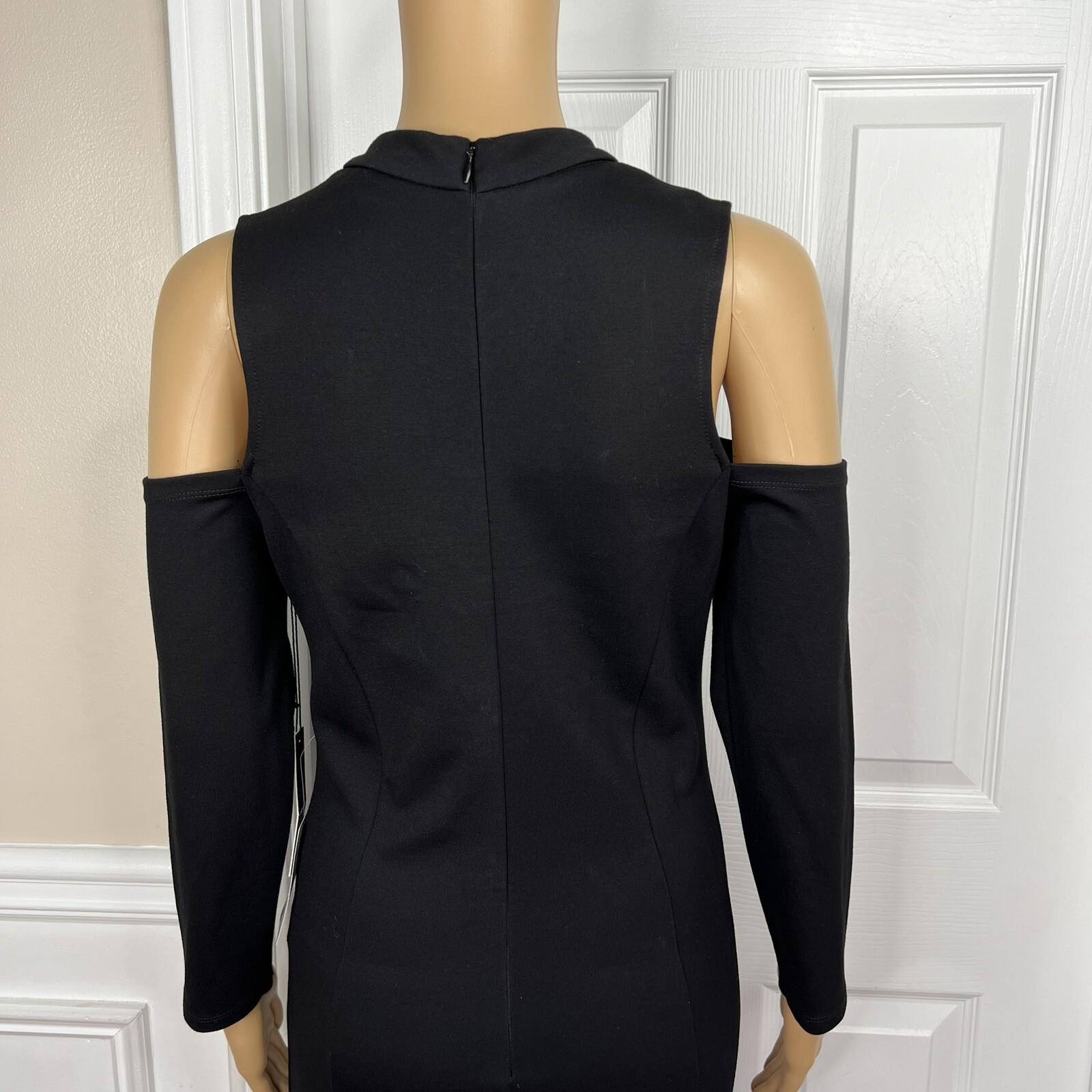 New Felicity & Coco Black Stretch Slimming Cold Shoulder Midi Dress Size M