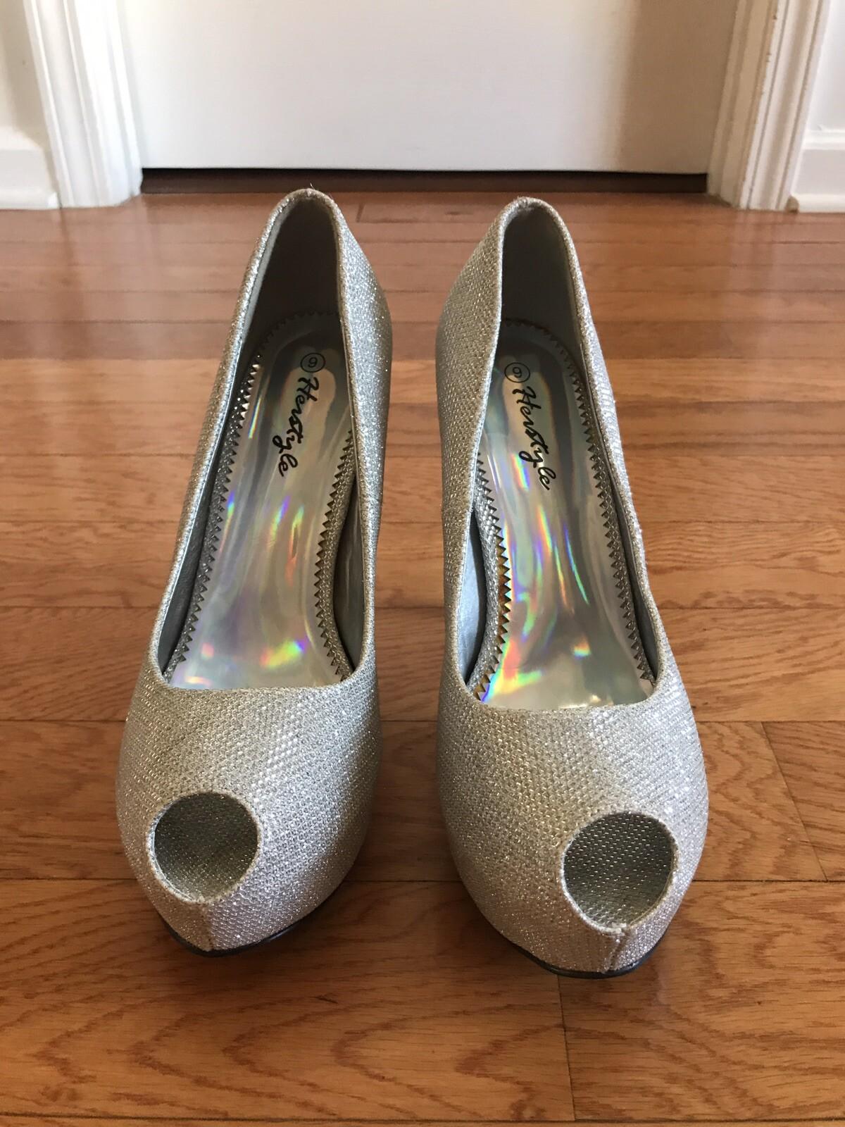 Her style Peep Toe Silver Pumps Size 9