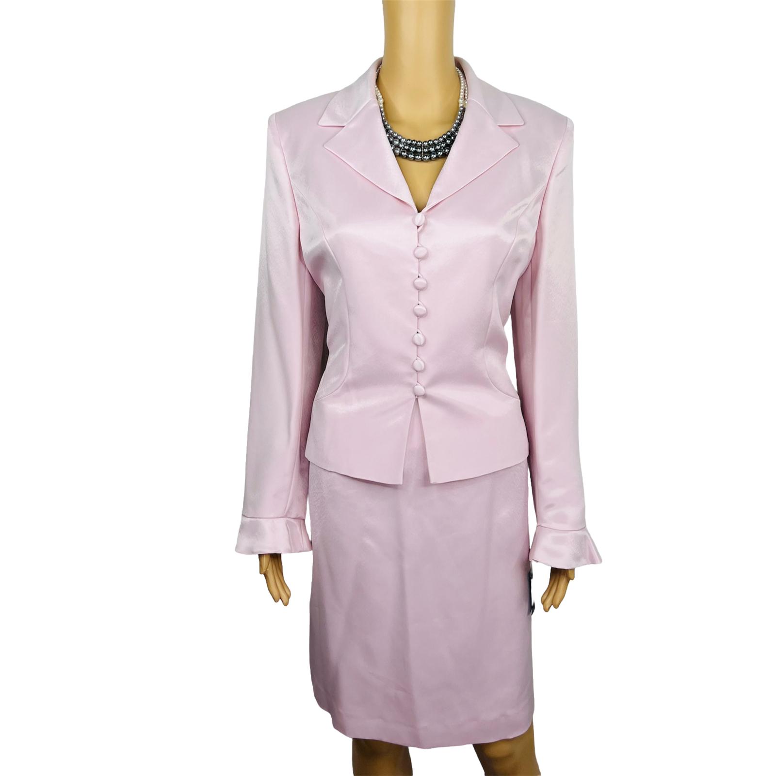 10-3920.jpg Le Suit Polyester Skirt Suit Size 10P Pink Notch Collar Bell Sleeves 2PC New