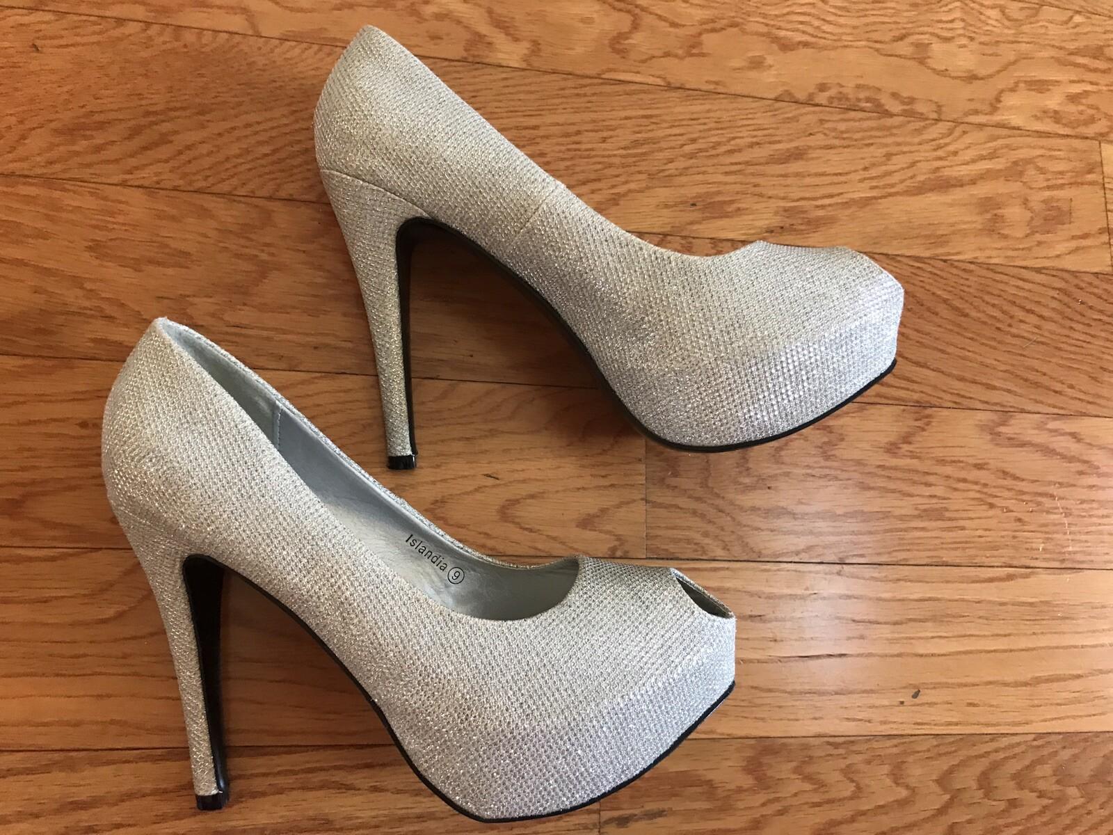 Her style Peep Toe Silver Pumps Size 9
