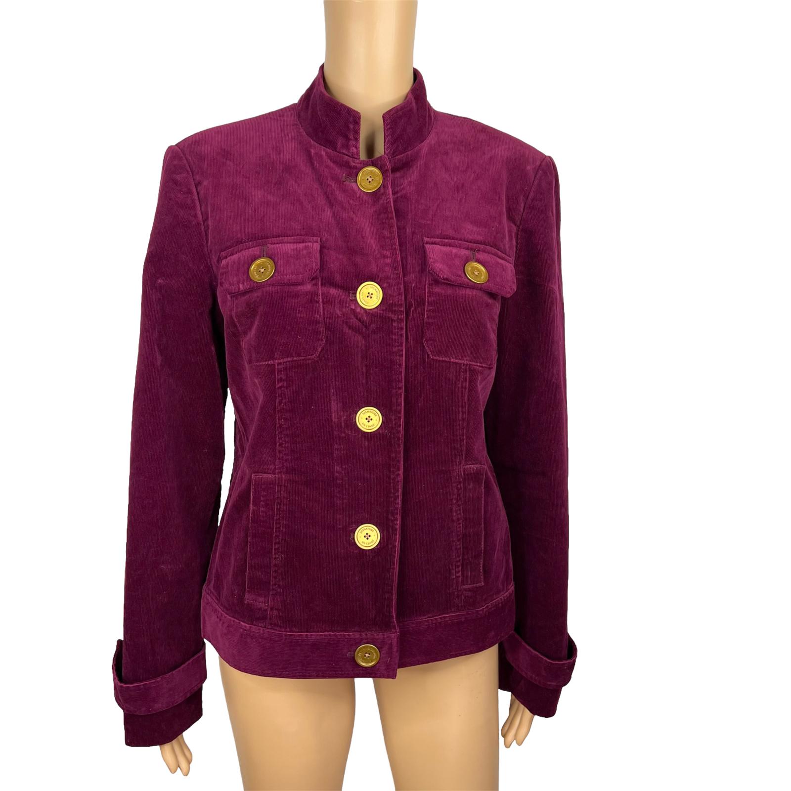 JONES NEW YORK Burgundy Cotton Stretch Velour Stand Up Collar Jacket Size M