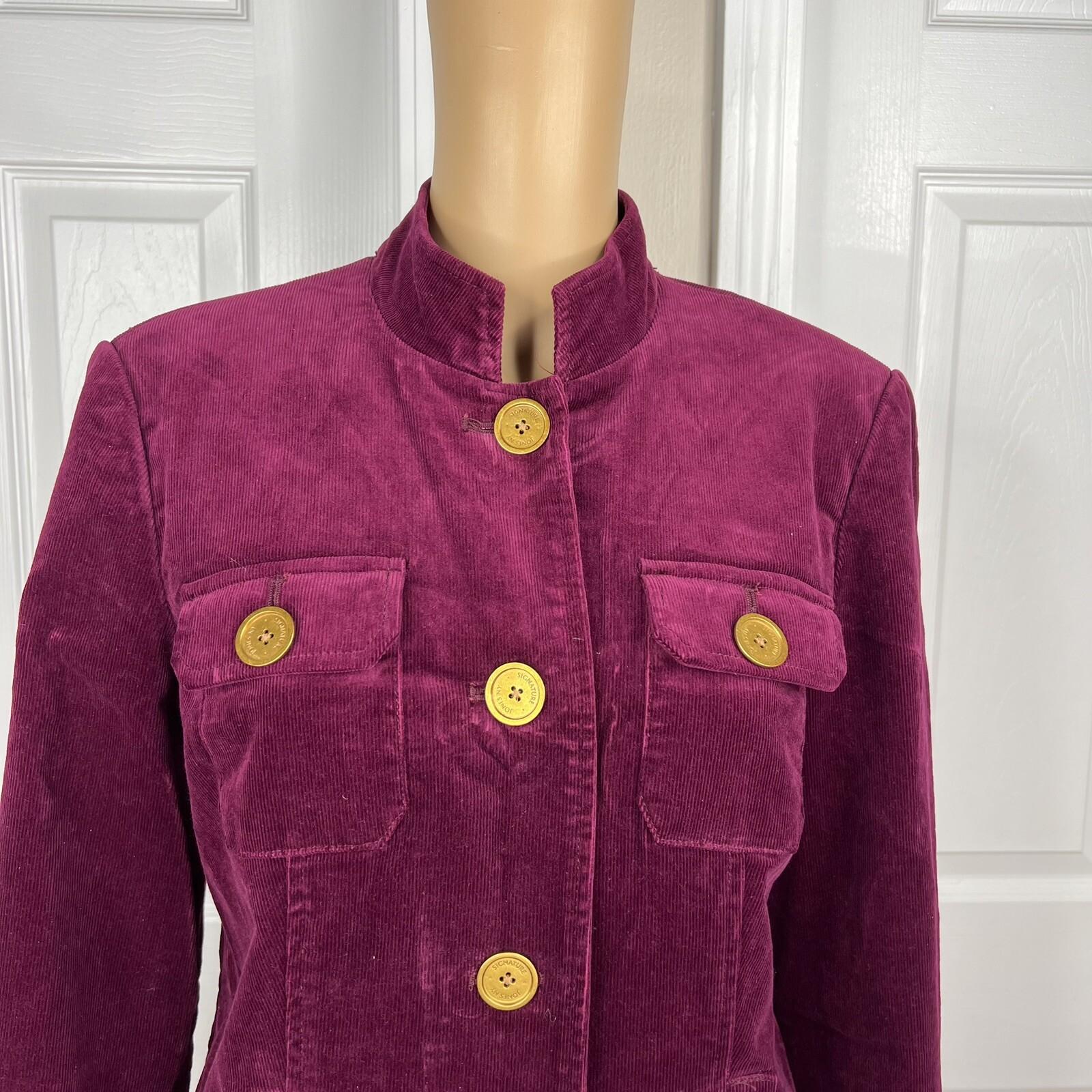 JONES NEW YORK Burgundy Cotton Stretch Velour Stand Up Collar Jacket Size M
