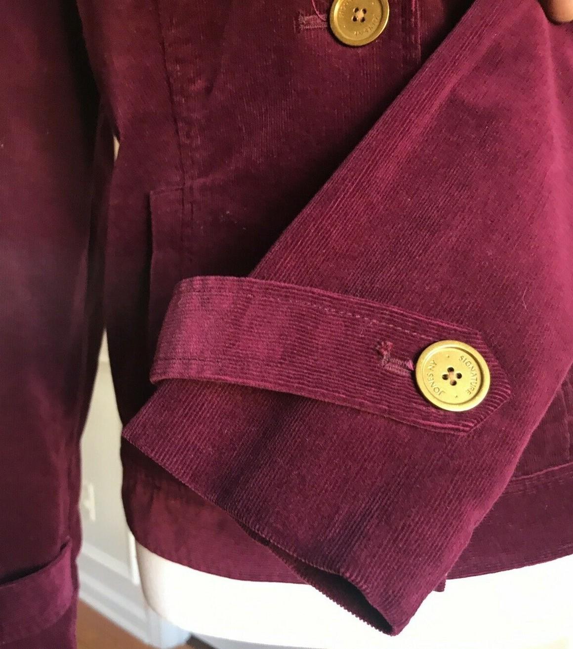 JONES NEW YORK Burgundy Cotton Stretch Velour Stand Up Collar Jacket Size M