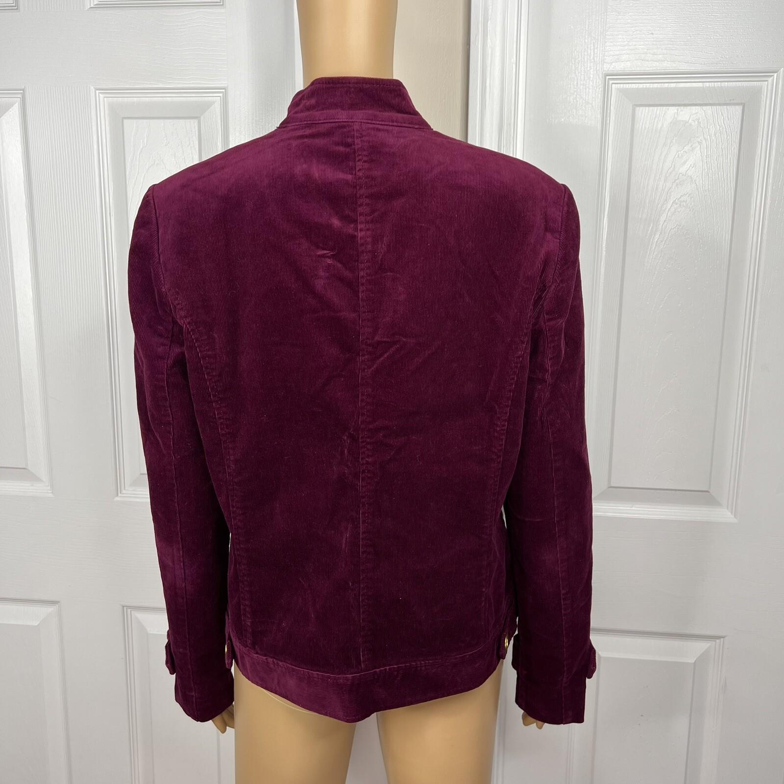 JONES NEW YORK Burgundy Cotton Stretch Velour Stand Up Collar Jacket Size M
