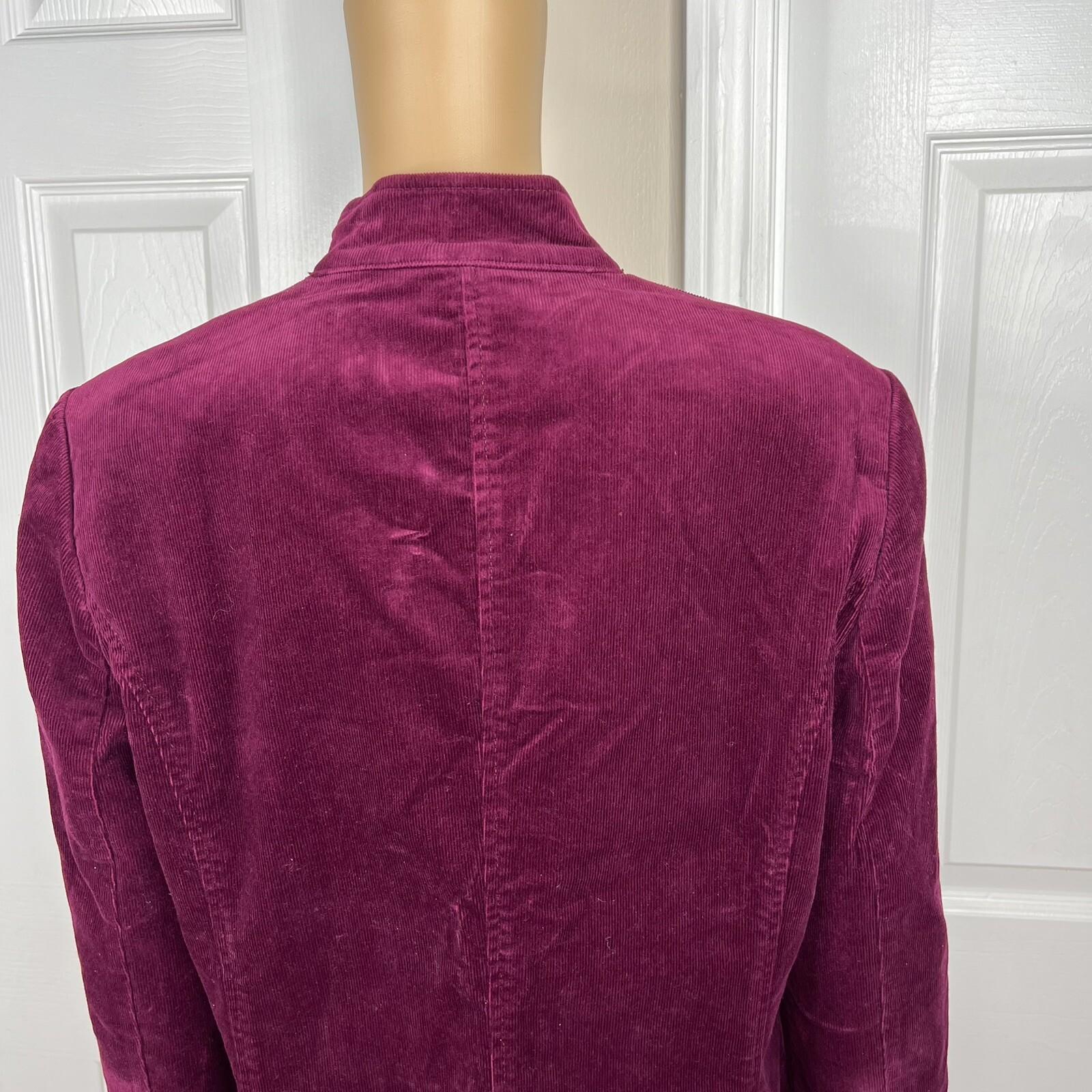JONES NEW YORK Burgundy Cotton Stretch Velour Stand Up Collar Jacket Size M